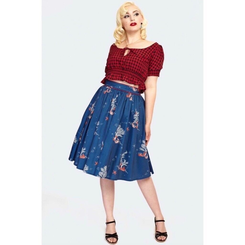 VOODOO VIXEN XL Retro Colbie Coral Print Skirt Ocean US 10, UK 14